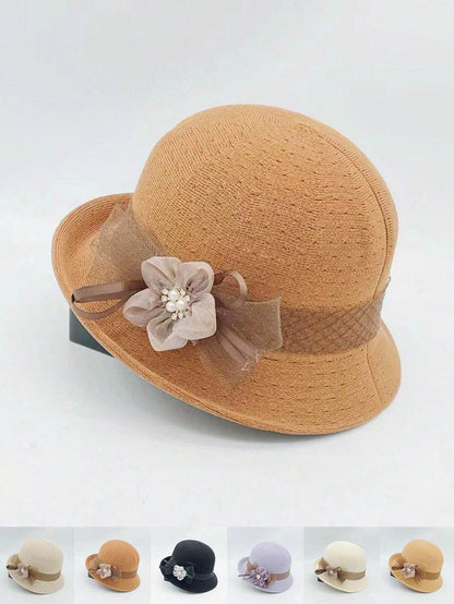 1 pieza Sombrero de paja tejido a mano para mujer con decoración floral recamada, elegante y de moda, adecuado para uso diario, fiestas y eventos