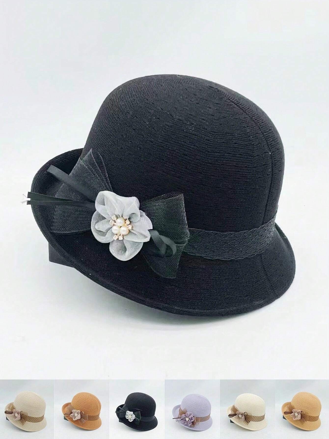 1 pieza Sombrero de paja tejido a mano para mujer con decoración floral recamada, elegante y de moda, adecuado para uso diario, fiestas y eventos