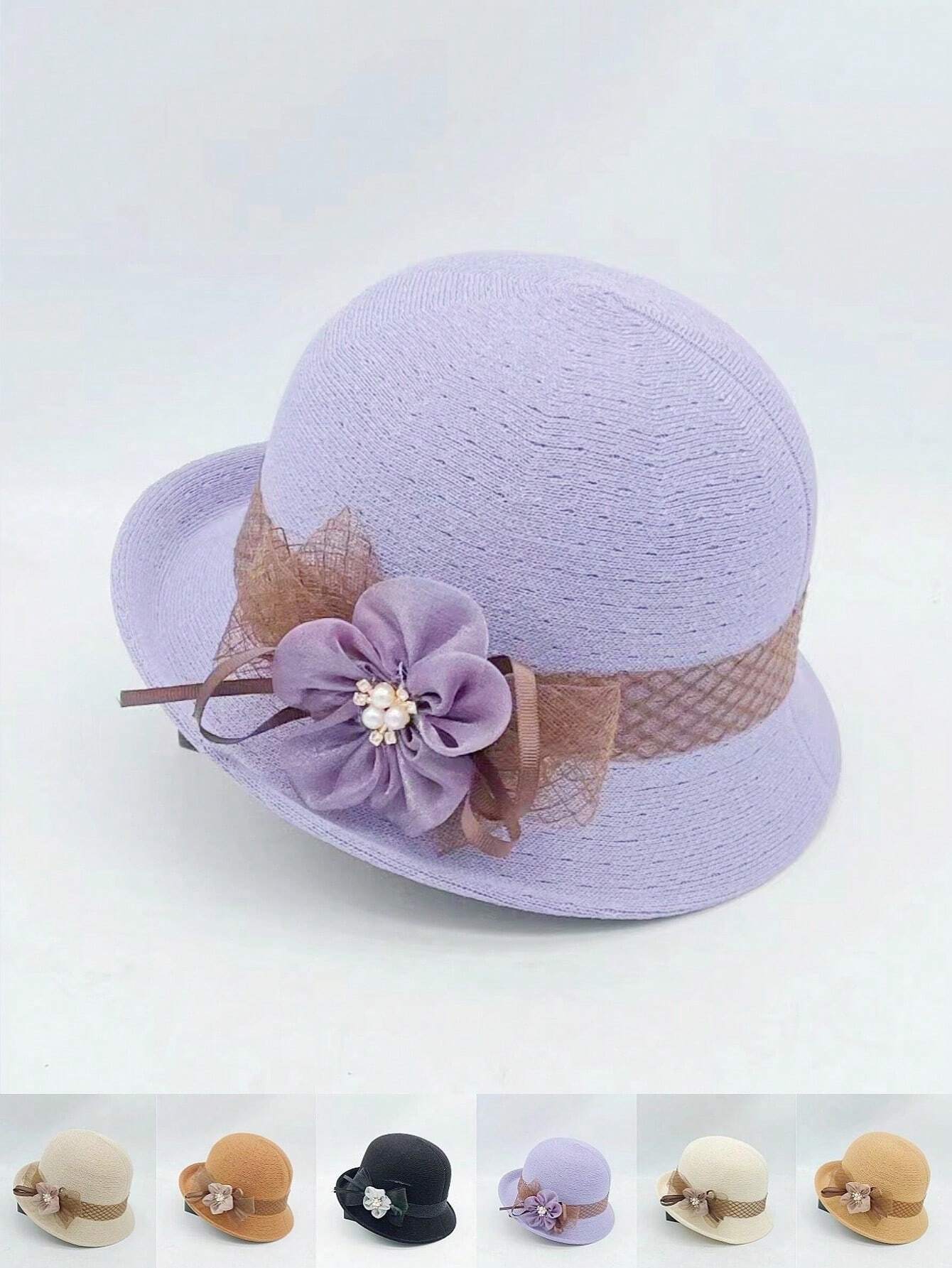 1 pieza Sombrero de paja tejido a mano para mujer con decoración floral recamada, elegante y de moda, adecuado para uso diario, fiestas y eventos