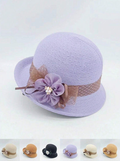 1 pieza Sombrero de paja tejido a mano para mujer con decoración floral recamada, elegante y de moda, adecuado para uso diario, fiestas y eventos