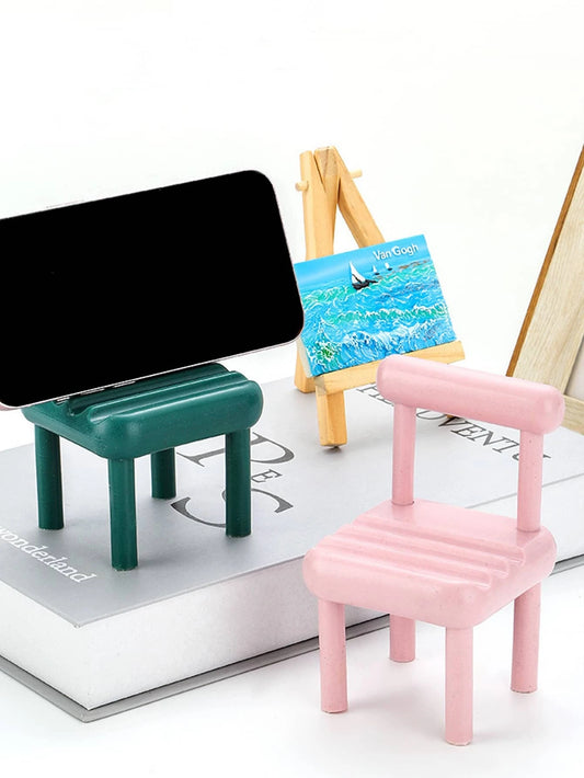 1 pieza Soporte de teléfono móvil creativo en forma de silla en miniatura, soporte de teléfono móvil horizontal para personas holgazanas, ornamento decorativo personalizado para escritorio