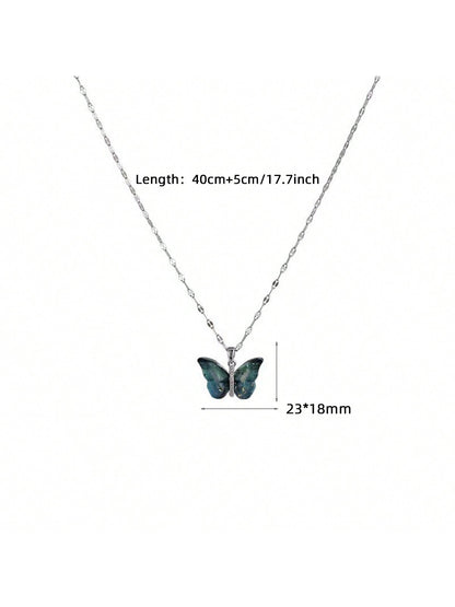 1 pieza de exquisito collar con colgante de mariposa colorida con circonita cúbica, cadena de acero inoxidable chapada en 18K oro para mujeres, ideal para uso diario, citas, vacaciones, etc. Regalo perfecto para mama, novia