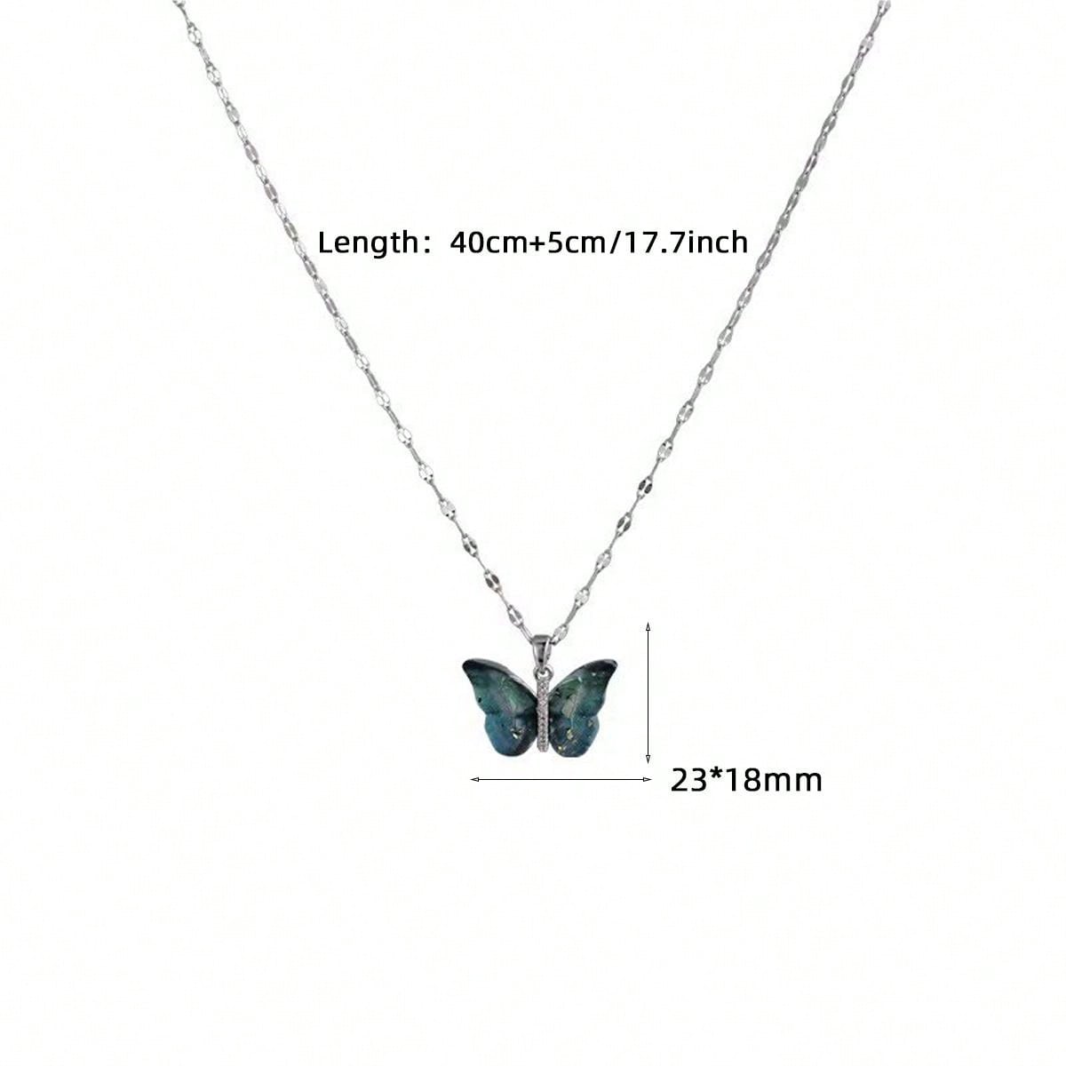 1 pieza de exquisito collar con colgante de mariposa colorida con circonita cúbica, cadena de acero inoxidable chapada en 18K oro para mujeres, ideal para uso diario, citas, vacaciones, etc. Regalo perfecto para mama, novia