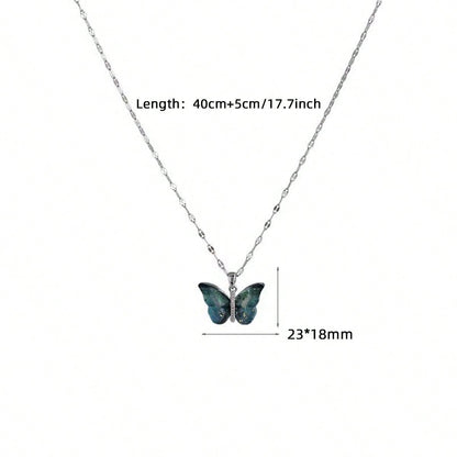 1 pieza de exquisito collar con colgante de mariposa colorida con circonita cúbica, cadena de acero inoxidable chapada en 18K oro para mujeres, ideal para uso diario, citas, vacaciones, etc. Regalo perfecto para mama, novia