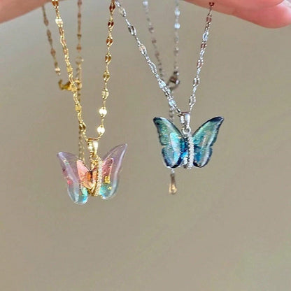 1 pieza de exquisito collar con colgante de mariposa colorida con circonita cúbica, cadena de acero inoxidable chapada en 18K oro para mujeres, ideal para uso diario, citas, vacaciones, etc. Regalo perfecto para mama, novia