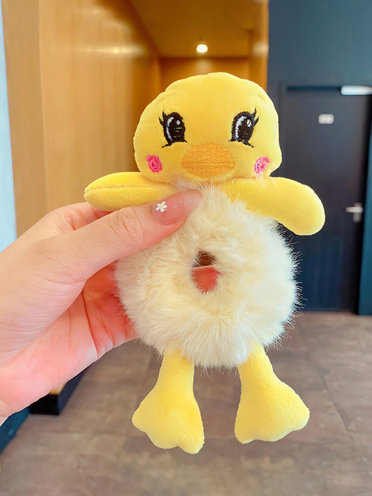 1 pieza de lindo sujetador de cola de caballo de peluche con animal de dibujos animados, coletero para niños, adecuado para uso diario, no daña el cabello