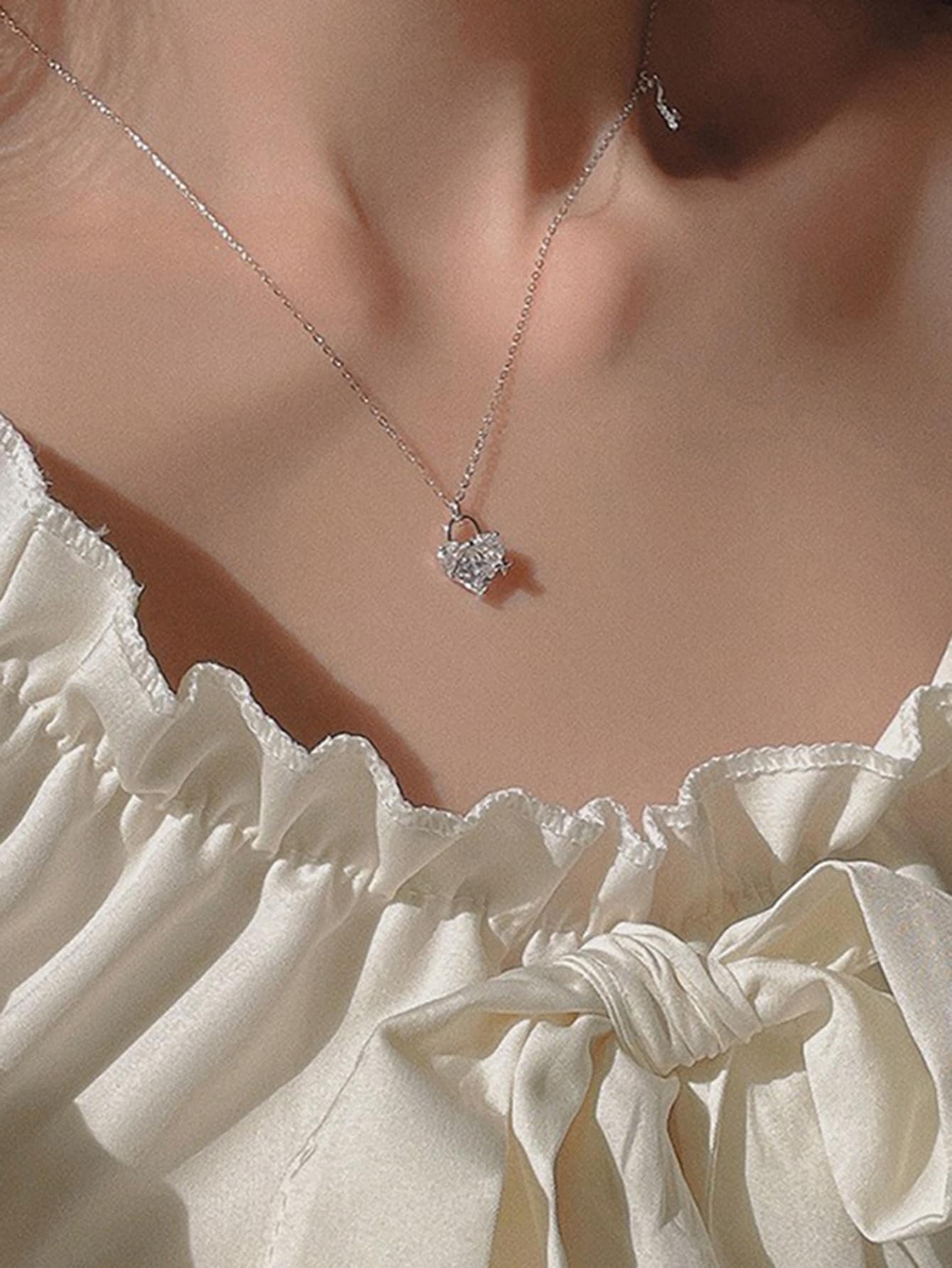 1 pieza moda de acero inoxidable zirconia cúbica clave colgante de corazón Collar para mujeres para Decoración regalo fiesta