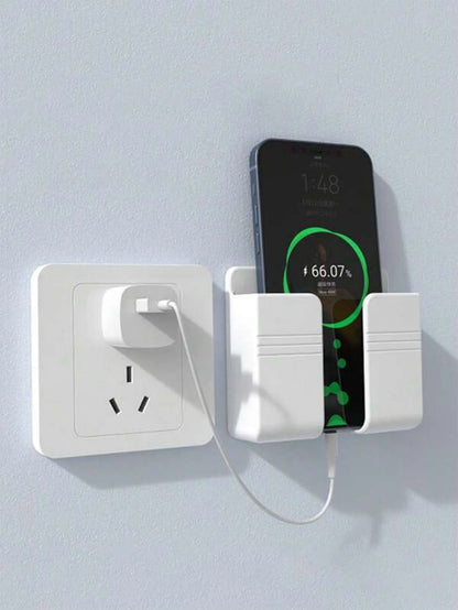 1 pieza montado en pared Soporte para teléfono con cargador Base con Caja de almacenamiento de control remoto sin perforación