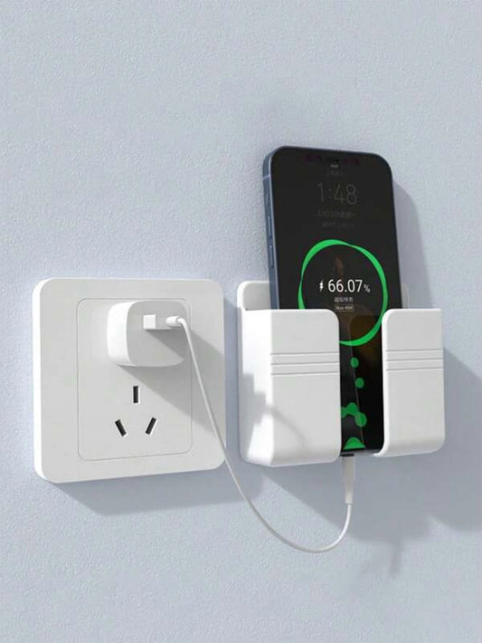1 pieza montado en pared Soporte para teléfono con cargador Base con Caja de almacenamiento de control remoto sin perforación