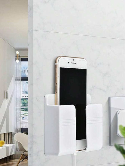 1 pieza montado en pared Soporte para teléfono con cargador Base con Caja de almacenamiento de control remoto sin perforación