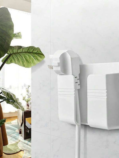 1 pieza montado en pared Soporte para teléfono con cargador Base con Caja de almacenamiento de control remoto sin perforación