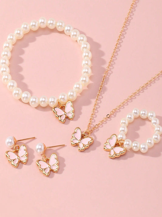 1 set/5 piezas Conjunto de joyas con lazo, collar gargantilla, pulsera, pendientes para mujeres, accesorios para fotos de cumpleaños de princesa de moda europea y americana de verano