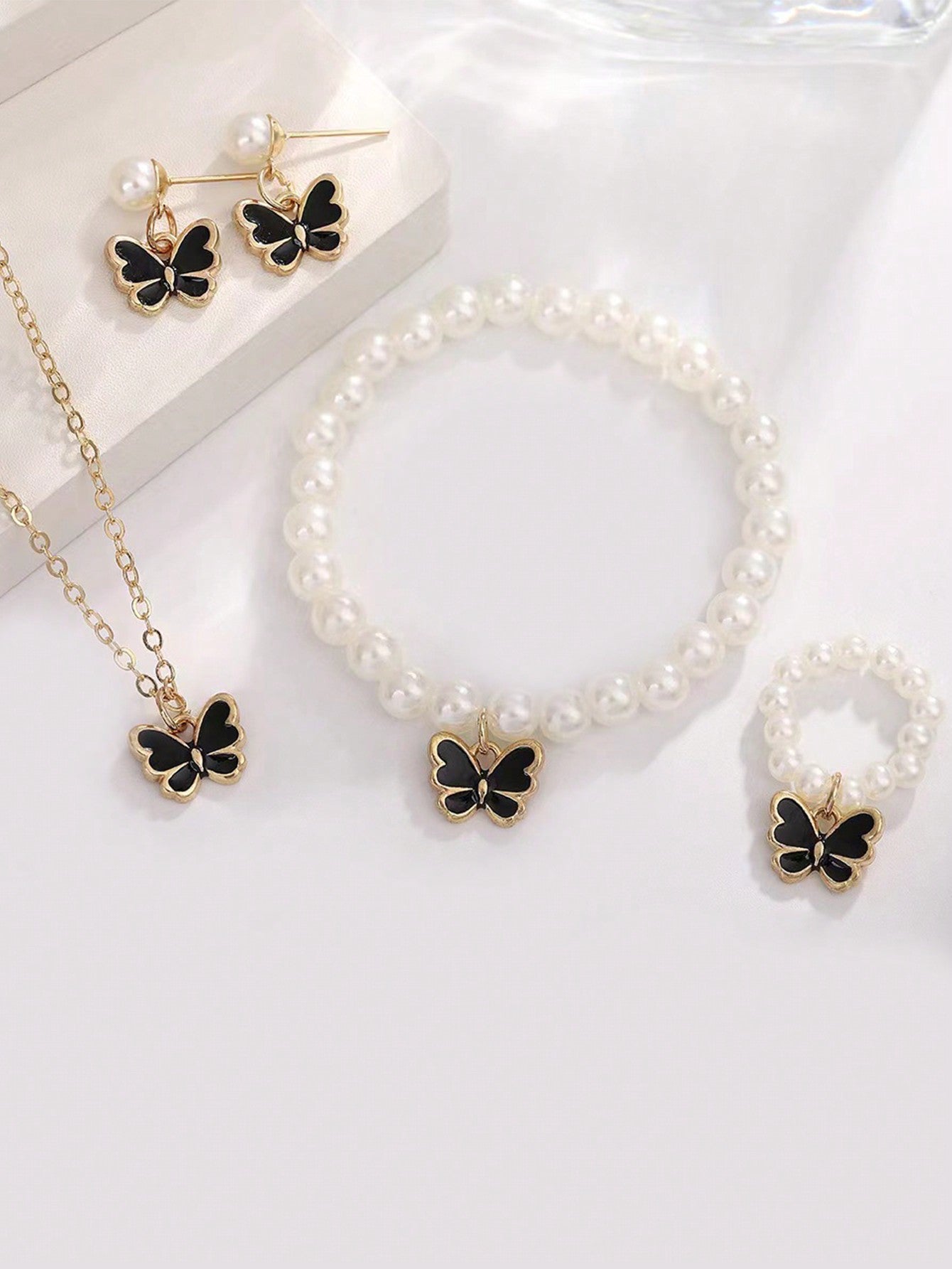 1 set/5 piezas Conjunto de joyas con lazo, collar gargantilla, pulsera, pendientes para mujeres, accesorios para fotos de cumpleaños de princesa de moda europea y americana de verano