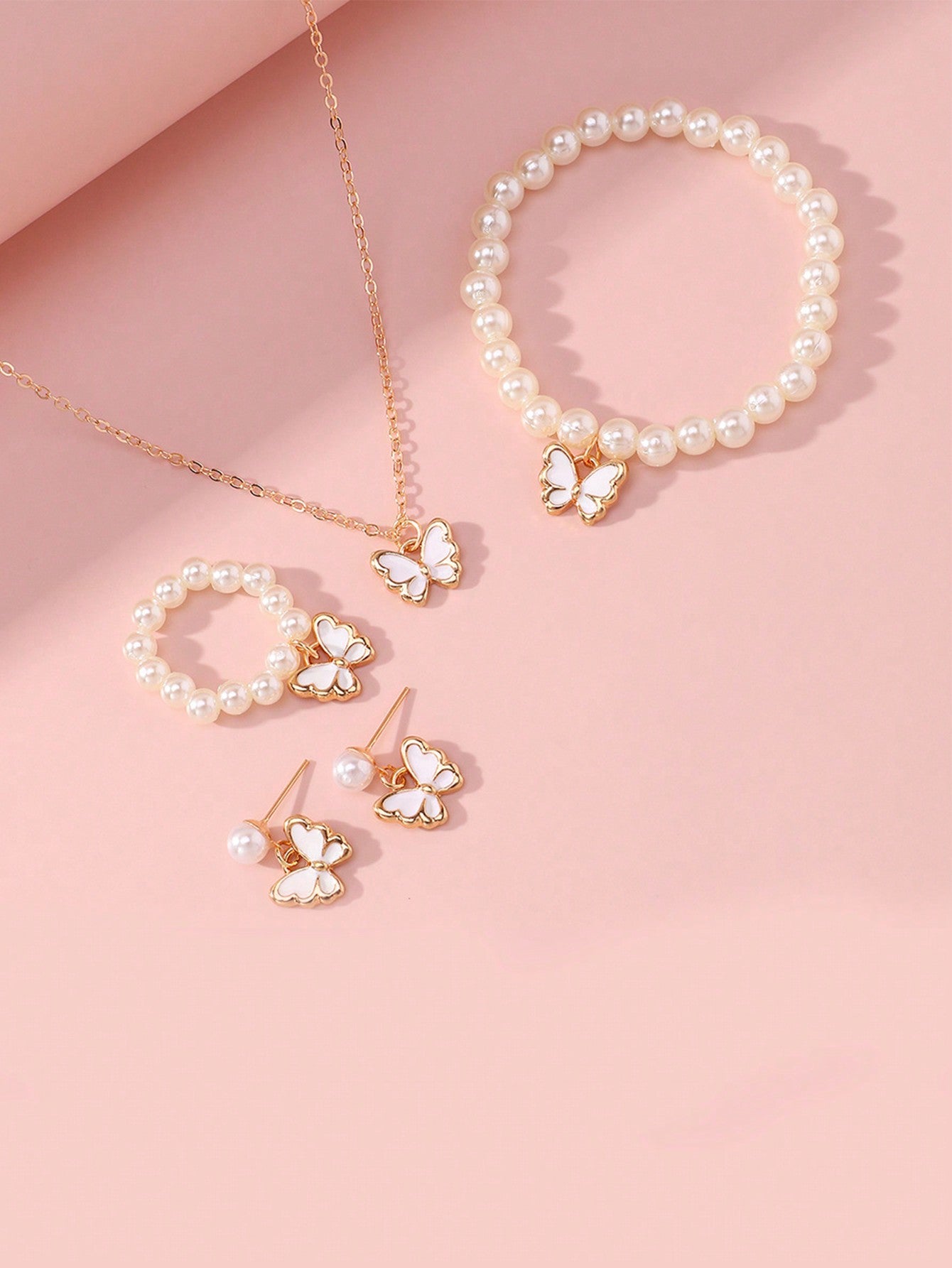 1 set/5 piezas Conjunto de joyas con lazo, collar gargantilla, pulsera, pendientes para mujeres, accesorios para fotos de cumpleaños de princesa de moda europea y americana de verano