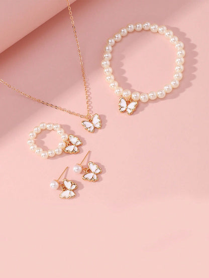 1 set/5 piezas Conjunto de joyas con lazo, collar gargantilla, pulsera, pendientes para mujeres, accesorios para fotos de cumpleaños de princesa de moda europea y americana de verano