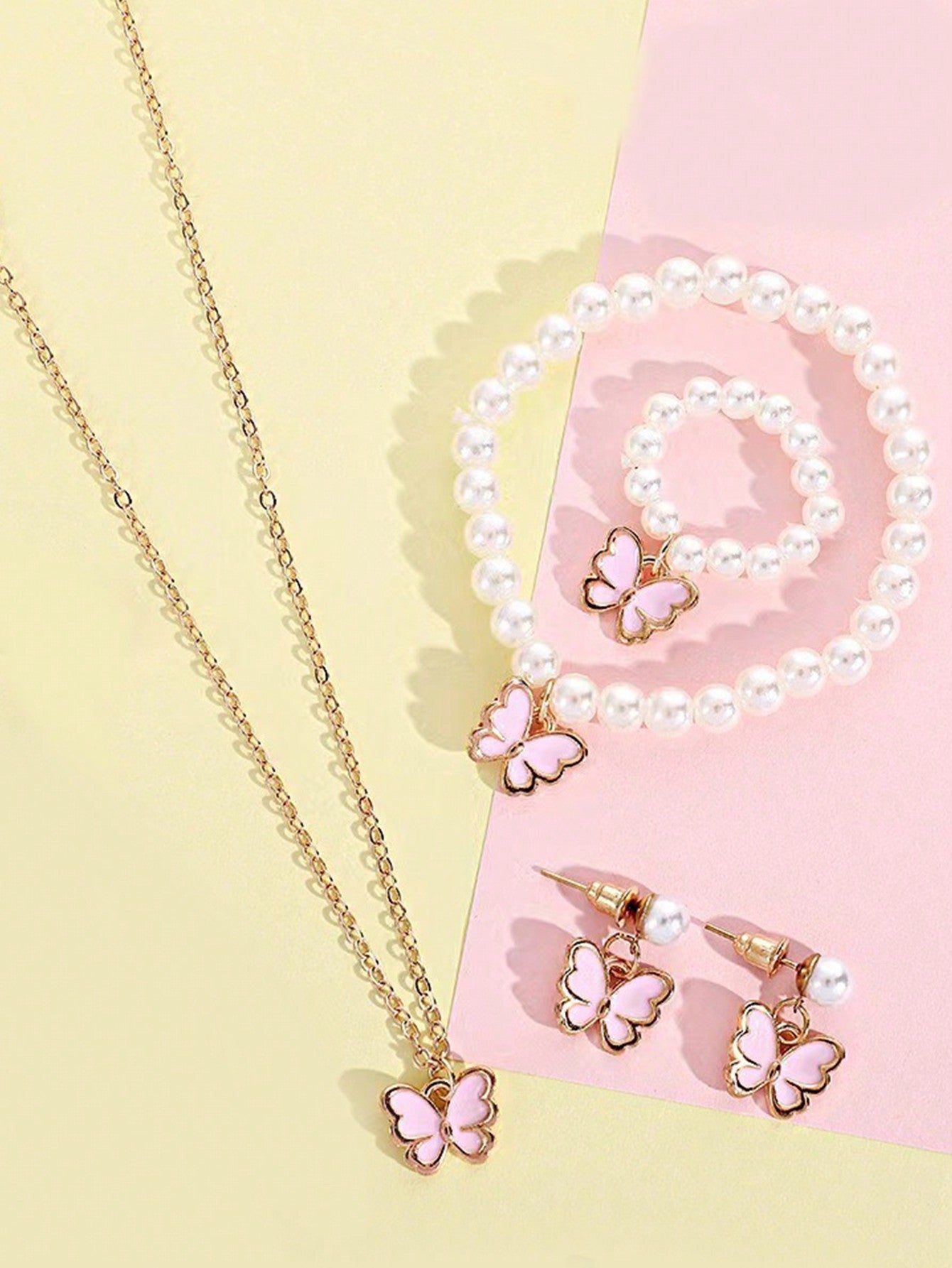1 set/5 piezas Conjunto de joyas con lazo, collar gargantilla, pulsera, pendientes para mujeres, accesorios para fotos de cumpleaños de princesa de moda europea y americana de verano