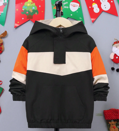 SHEIN Chico preadolescente Cazadora de color combinado con capucha con forro térmico