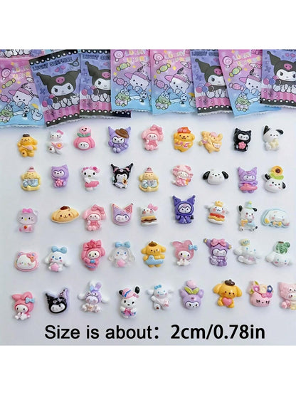 20/10 piezas Bolsa Misteriosa Sanrio Accesorios de resina DIY lindos, empaquetados individualmente - Adecuado para manualidades, cuadernos, tazas, fundas de teléfono, accesorios para uniformes escolares para niñas