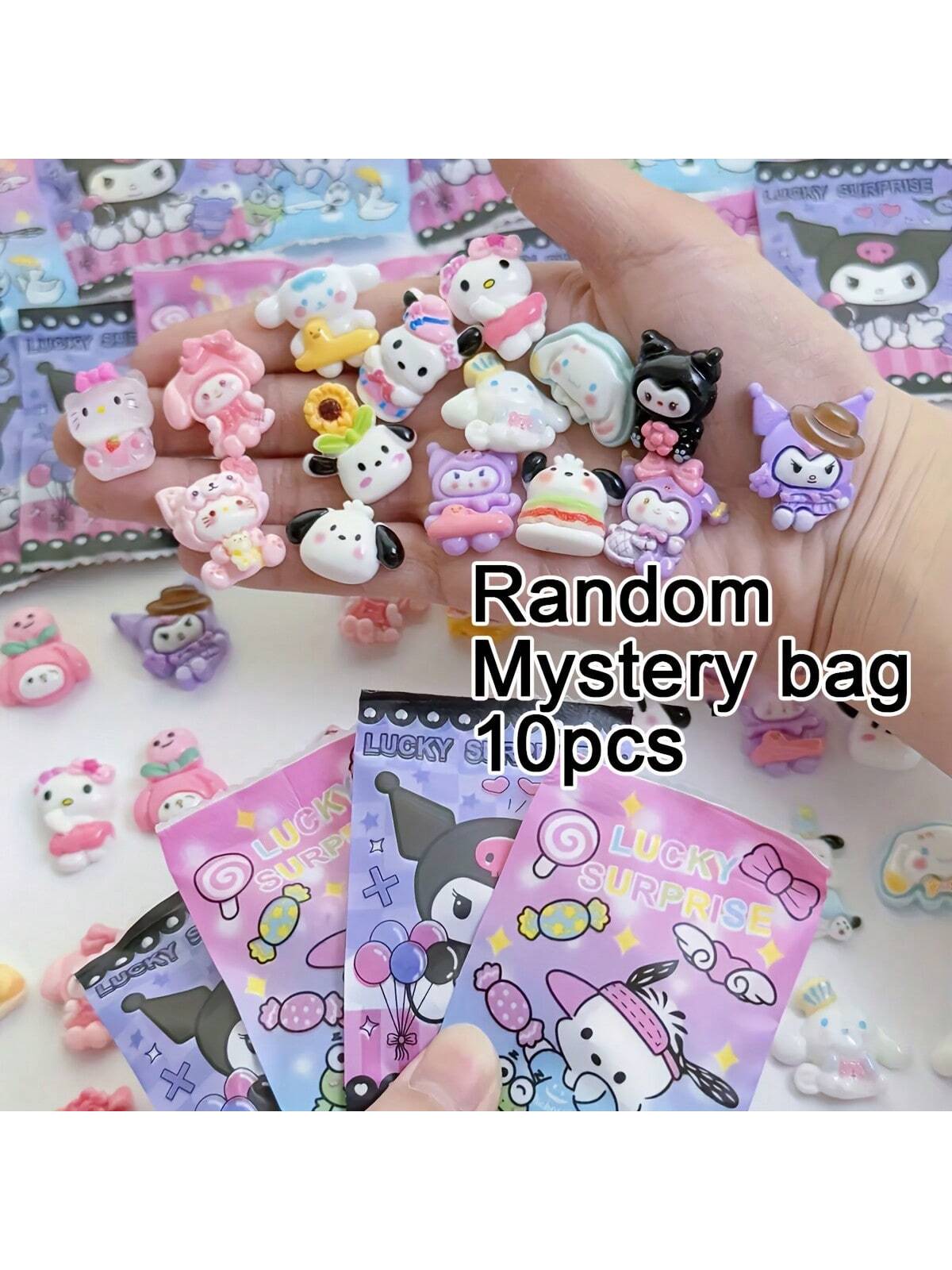 20/10 piezas Bolsa Misteriosa Sanrio Accesorios de resina DIY lindos, empaquetados individualmente - Adecuado para manualidades, cuadernos, tazas, fundas de teléfono, accesorios para uniformes escolares para niñas