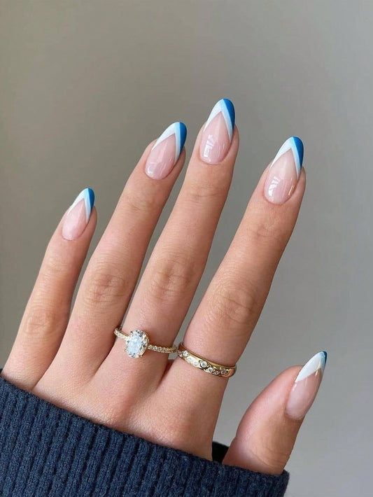 24 piezas Uña postiza de color combinado & 1 hoja de cinta para uñas y 1 lima de uñas