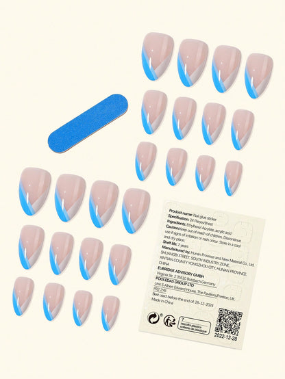 24 piezas Uña postiza de color combinado & 1 hoja de cinta para uñas y 1 lima de uñas
