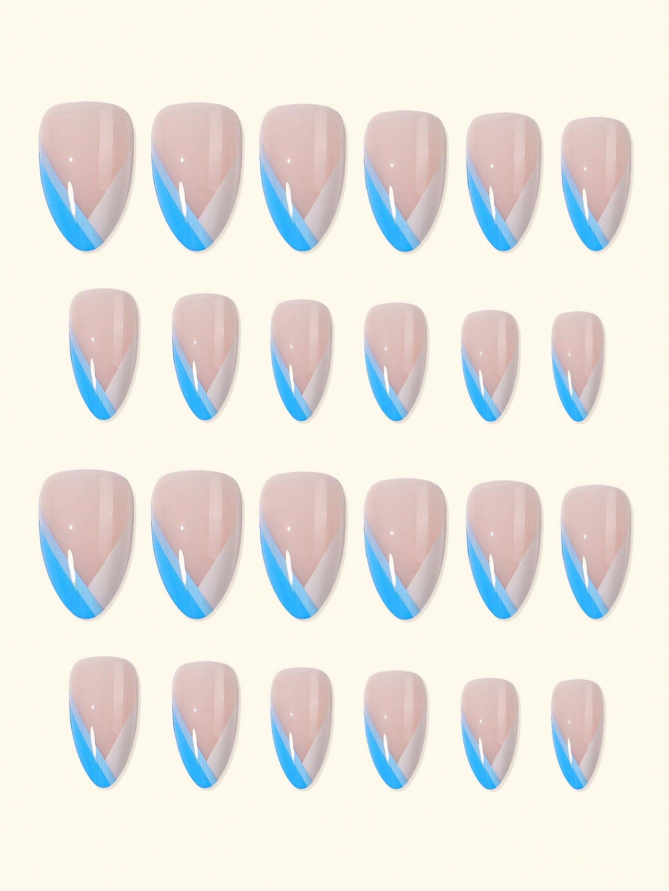 24 piezas Uña postiza de color combinado & 1 hoja de cinta para uñas y 1 lima de uñas