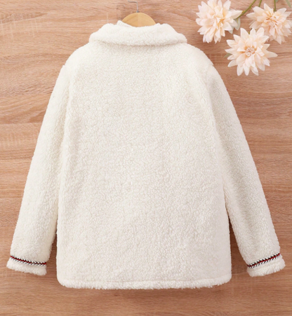 SHEIN Abrigo De Felpa Para Niñas Con Diseño De Bordado Casual Y Cuello Vuelto