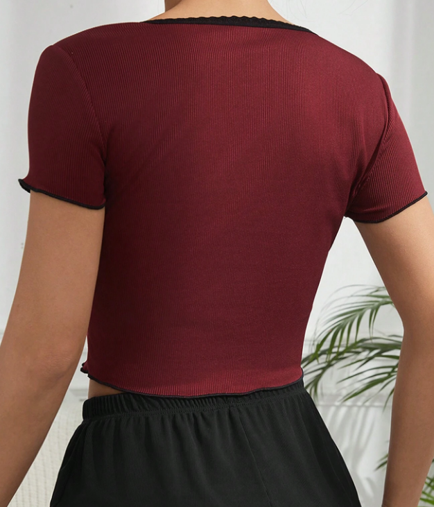 Top De Ropa De Hogar Para Mujer Con Ribete De Encaje