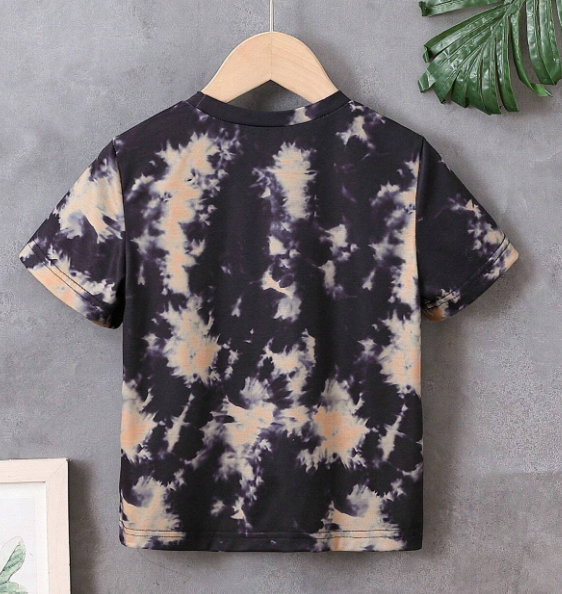 SHEIN Camiseta De Manga Corta Casual Con Estampado De Teñido Anudado Para Jóvenes Con Impresión Del Nombre De La Ciudad Para El Verano