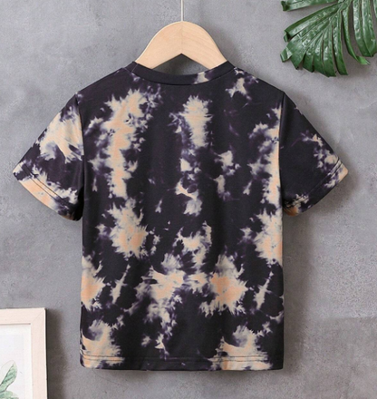 SHEIN Camiseta De Manga Corta Casual Con Estampado De Teñido Anudado Para Jóvenes Con Impresión Del Nombre De La Ciudad Para El Verano