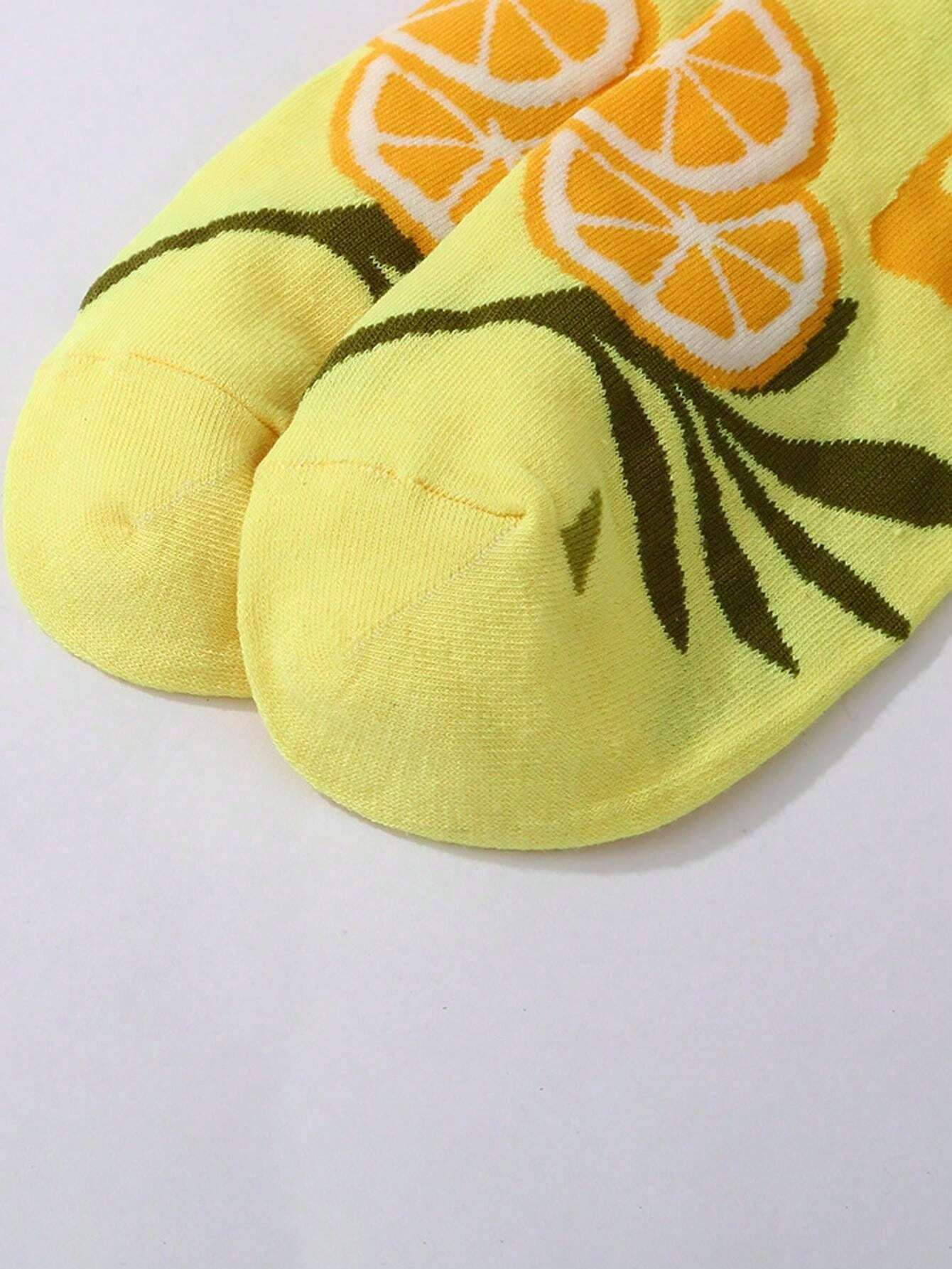 2 pares Calcetines casuales para mujer hasta el tobillo, cómodos y suaves, con estampado de limón, versátiles y de moda para uso diario