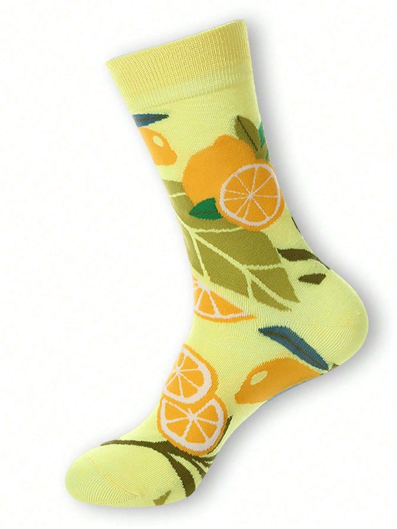 2 pares Calcetines casuales para mujer hasta el tobillo, cómodos y suaves, con estampado de limón, versátiles y de moda para uso diario
