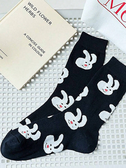 2 pares de calcetines hasta la pantorrilla de uso diario, suaves y cómodos, con diseño de conejo negro de moda y versátiles para mujer