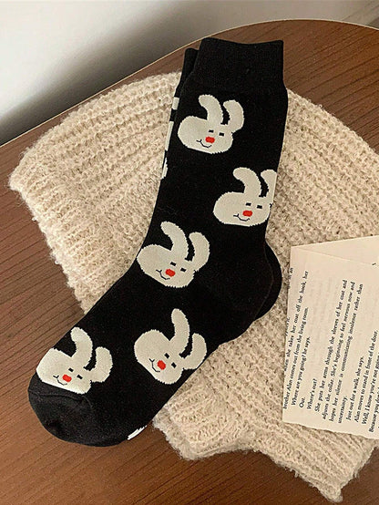 2 pares de calcetines hasta la pantorrilla de uso diario, suaves y cómodos, con diseño de conejo negro de moda y versátiles para mujer