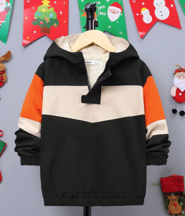 SHEIN Chico preadolescente Cazadora de color combinado con capucha con forro térmico