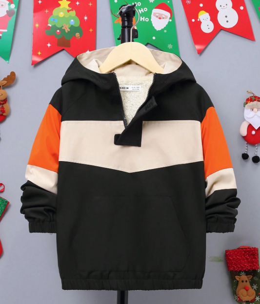 SHEIN Chico preadolescente Cazadora de color combinado con capucha con forro térmico