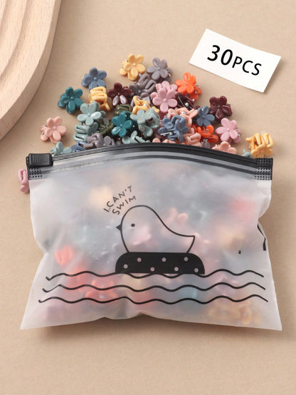 30 piezas Clips de cabello lindos de flores para niñas, azul marroquí, clips con borde de mariposa de color aleatorio para flequillo y pequeñas garras de cabello