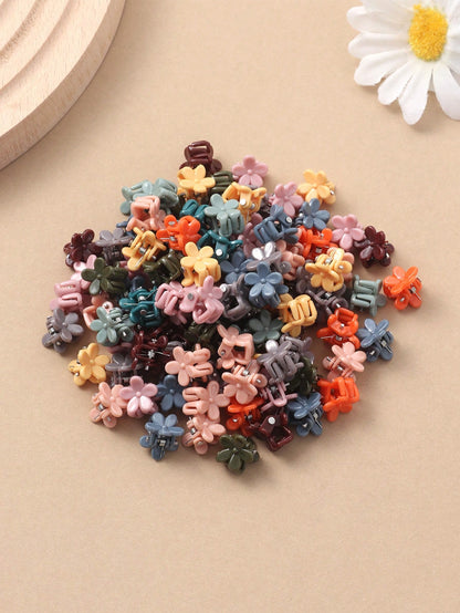 30 piezas Clips de cabello lindos de flores para niñas, azul marroquí, clips con borde de mariposa de color aleatorio para flequillo y pequeñas garras de cabello