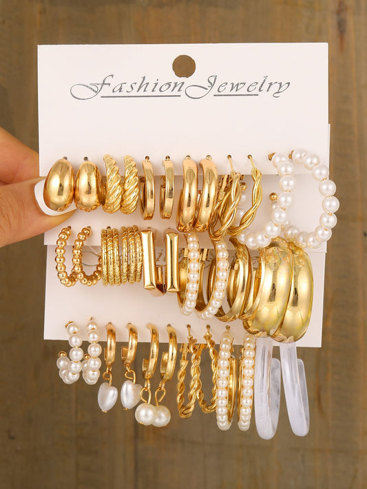 36 Piezas/set Pendientes De Perlas Sintéticas Y Metal Simples Para Mujeres, Excelente Para Vacaciones Y Como Regalo De Citas