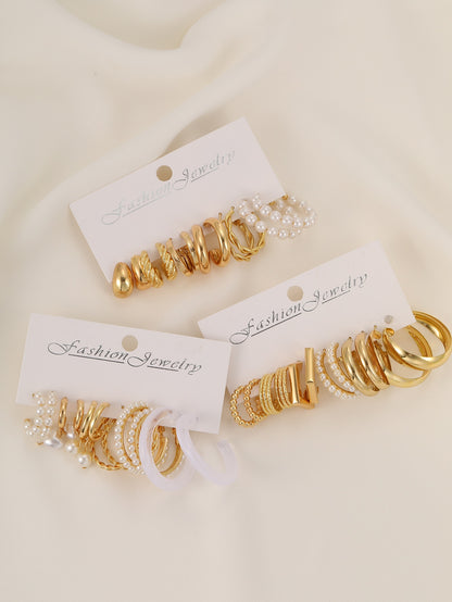 36 Piezas/set Pendientes De Perlas Sintéticas Y Metal Simples Para Mujeres, Excelente Para Vacaciones Y Como Regalo De Citas