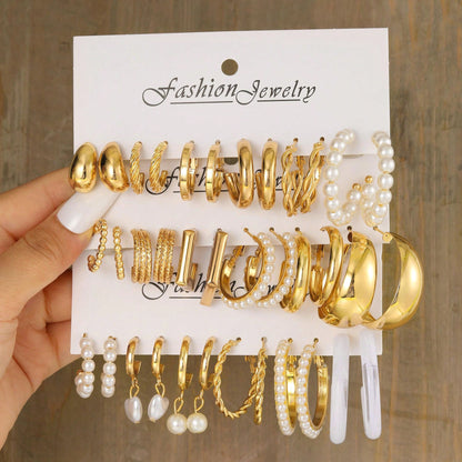 36 Piezas/set Pendientes De Perlas Sintéticas Y Metal Simples Para Mujeres, Excelente Para Vacaciones Y Como Regalo De Citas