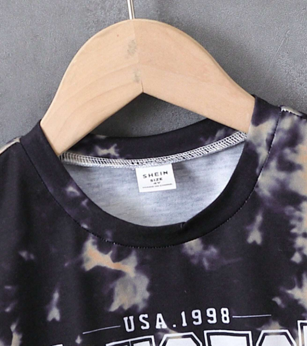 SHEIN Camiseta De Manga Corta Casual Con Estampado De Teñido Anudado Para Jóvenes Con Impresión Del Nombre De La Ciudad Para El Verano