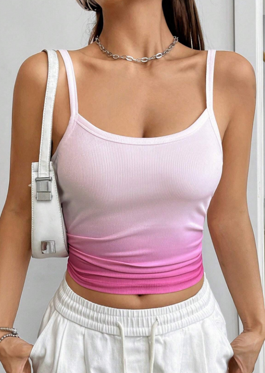 SHEIN EZwear Camiseta De Tirantes Ajustada De Punto Acanalado Con Degradado