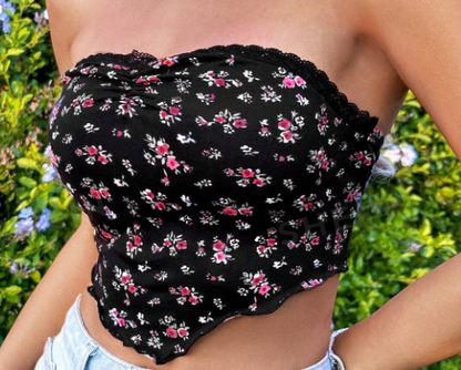 SHEIN WYWH Top De Tubo De Encaje Floral De Vacaciones Para Mujeres