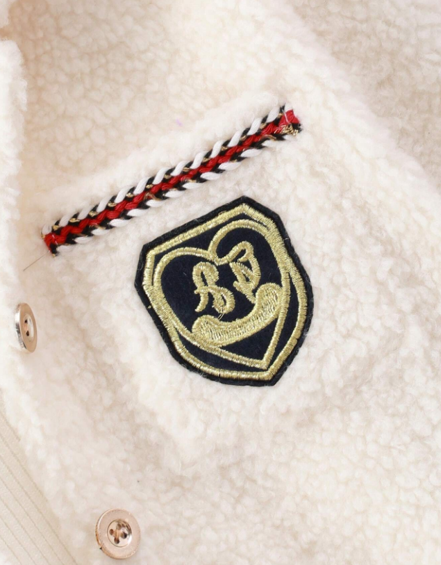 SHEIN Abrigo De Felpa Para Niñas Con Diseño De Bordado Casual Y Cuello Vuelto