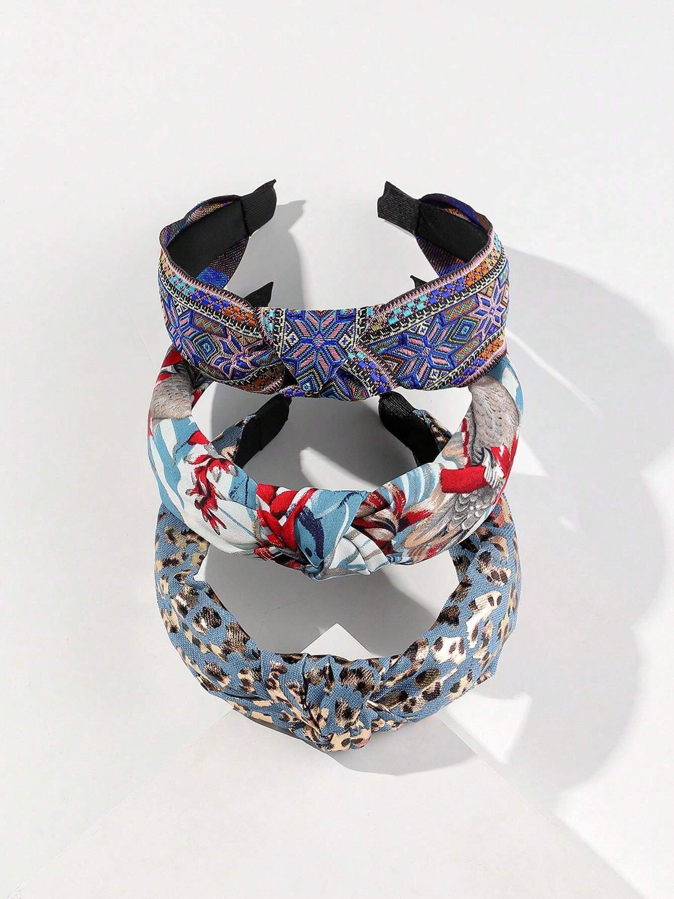 3 Piezas Cinta Para La Cabeza Ancha De Estilo De Flor De Ganchillo Y Color Sólido Con Perla Falsa Para Vacaciones En La Playa Boho