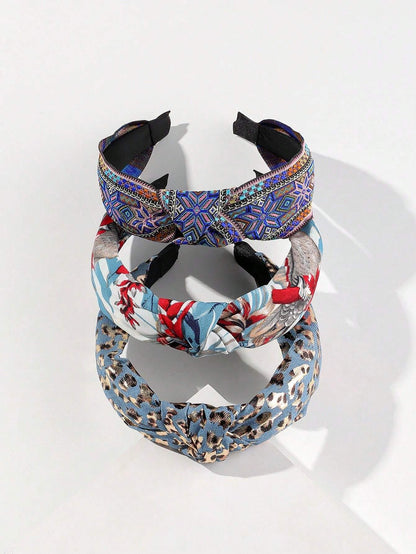 3 Piezas Cinta Para La Cabeza Ancha De Estilo De Flor De Ganchillo Y Color Sólido Con Perla Falsa Para Vacaciones En La Playa Boho