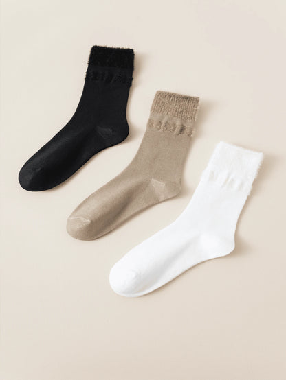 3 pares de calcetines para mujeres, de unicolor, respirables y cálidos con peluche, nuevos lanzamientos de otoño, calcetines esponjosos
