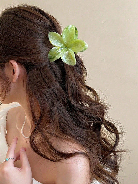 3 piezas Pasadores de pelo con flor grande de 8 cm/3,15 pulgadas en degradado rosa y verde para mujeres, de plástico ligero, de moda, elegantes, sencillos, de unicolor, adecuados para uso diario, casual, fiesta, viaje