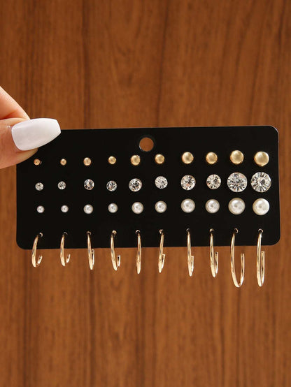 40 piezas Conjunto de aretes de perla y rhinestone, regalo para mujeres
